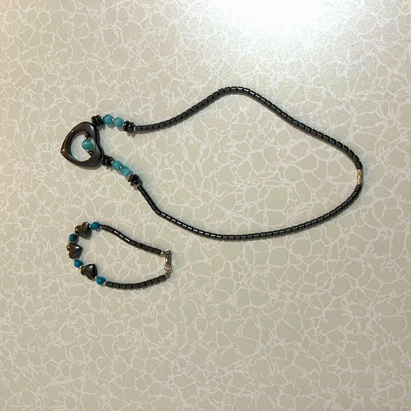 Hematite Necklace & Bracelet For Women both with pearls & hearts design - Picture 2 of 7